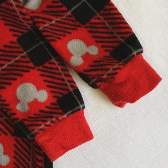 disney mickey mouse plaid fleece zipper footie sleeper pajamas 0-3 months baby - Picture 4 of 6